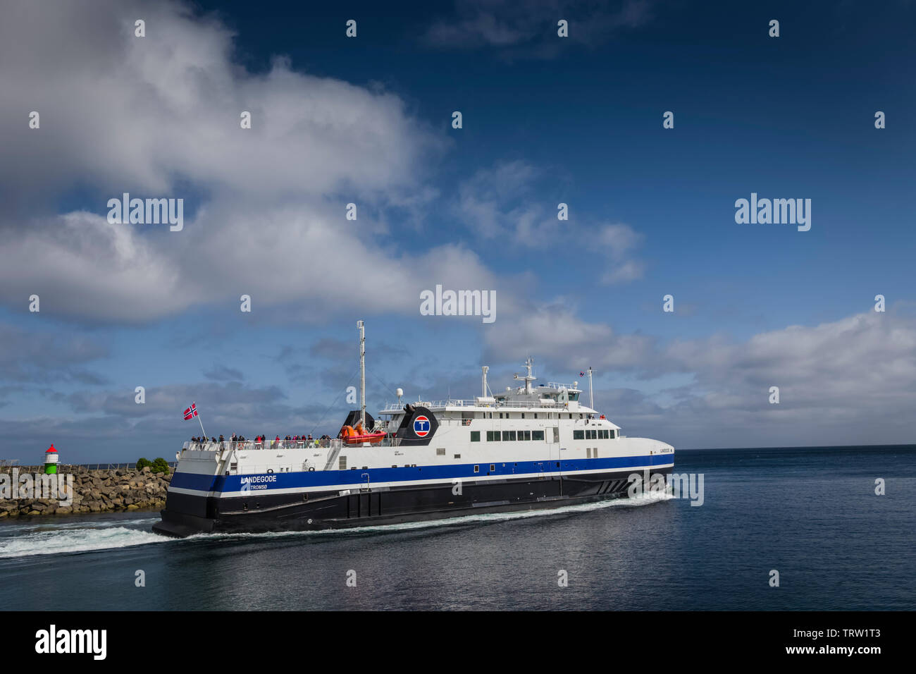 Ferry MF Landegode departing Moskenes to Bodo, Lofoten Islands, Norway Stock Photo Alamy