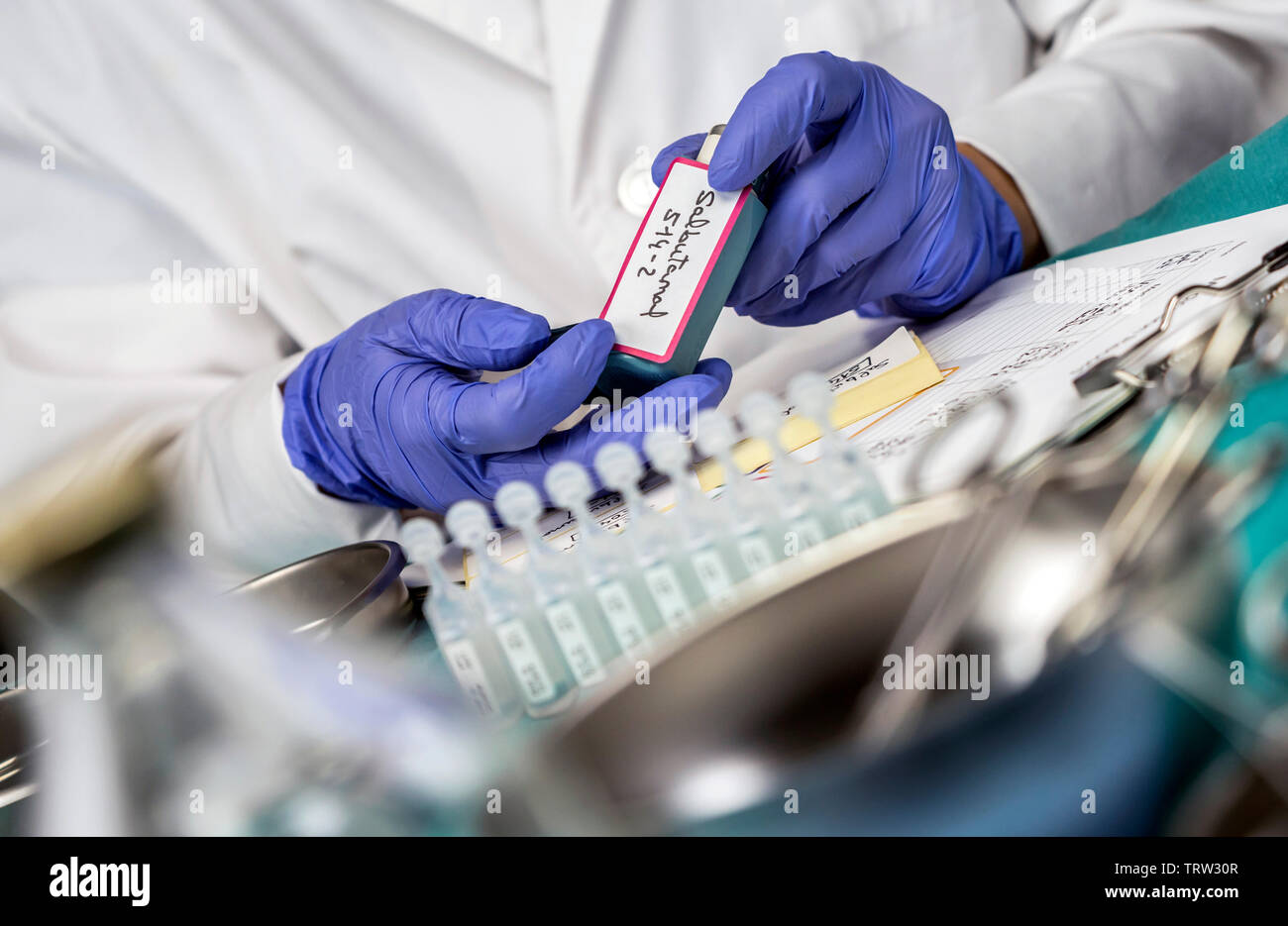 Nurse prepares salbutamol aerosols in a hospital, conceptual image Stock Photo