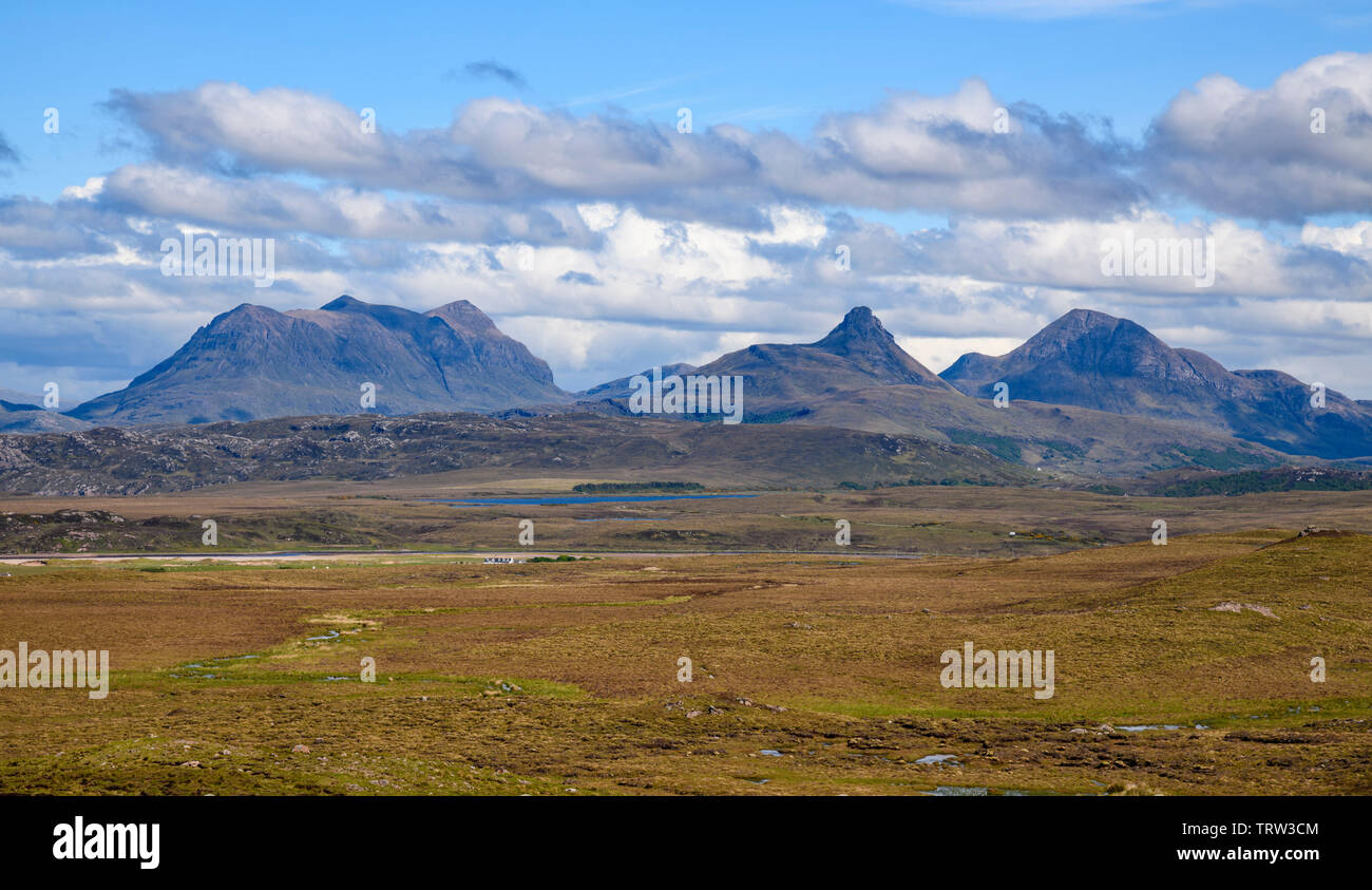 Assynt Mountains from the Coigach peninsula near Achilitbuie, Wester Ross, Highlands, Scotland Stock Photo