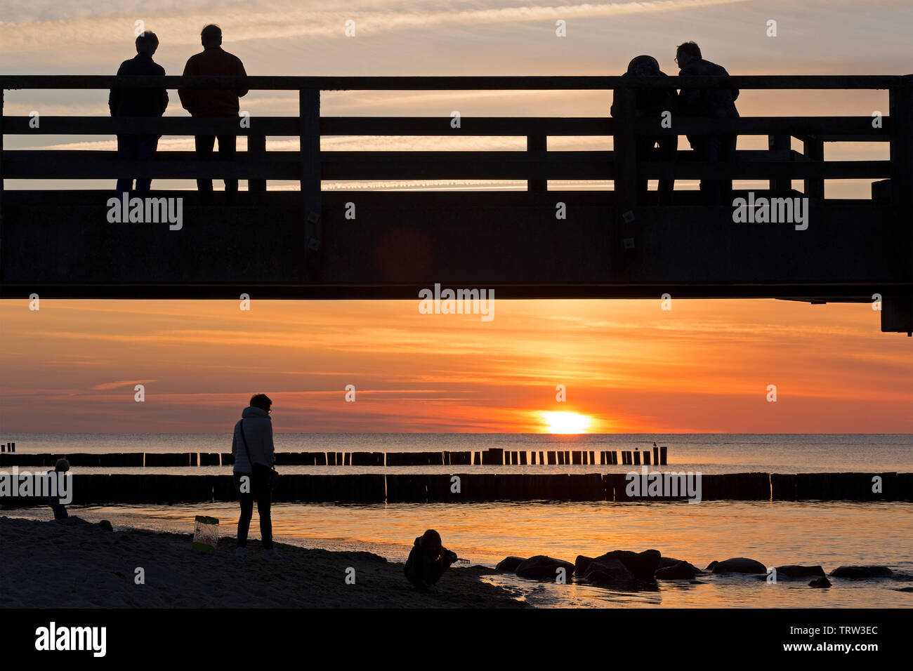 sunset at the beach, Kuehlungsborn, Mecklenburg-West Pomerania, Germany Stock Photo
