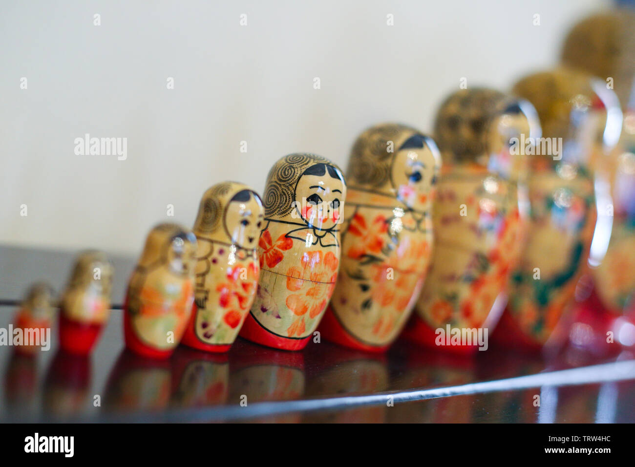 Matrioska traditional russian wooden dolls Stock Photo