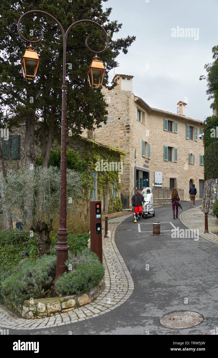 Mougins, France - April 03, 2019: Mougins is a commune in southeastern France that is a great place of tourist attractions and it has many art galleri Stock Photo