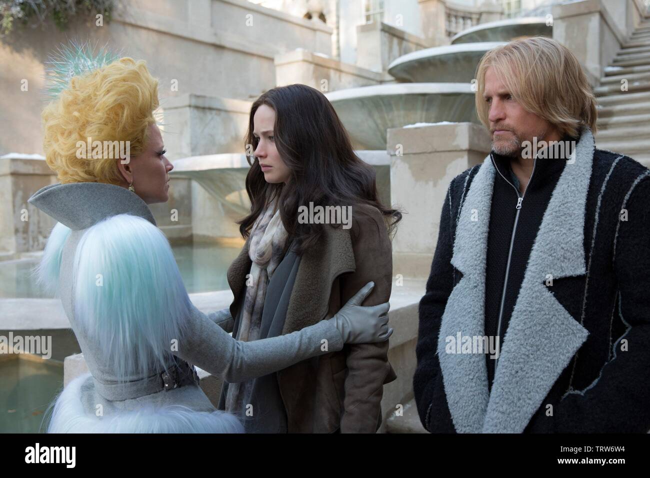 WOODY HARRELSON , ELIZABETH BANKS and JENNIFER LAWRENCE in THE HUNGER GAMES: MOCKINGJAY-PART 2 (2015). Copyright: Editorial use only. No merchandising or book covers. This is a publicly distributed handout. Access rights only, no license of copyright provided. Only to be reproduced in conjunction with promotion of this film. Credit: COLOR FORCE/LIONGATE/STUDIO BABELSBERG / CLOSE, MURRAY / Album Stock Photo