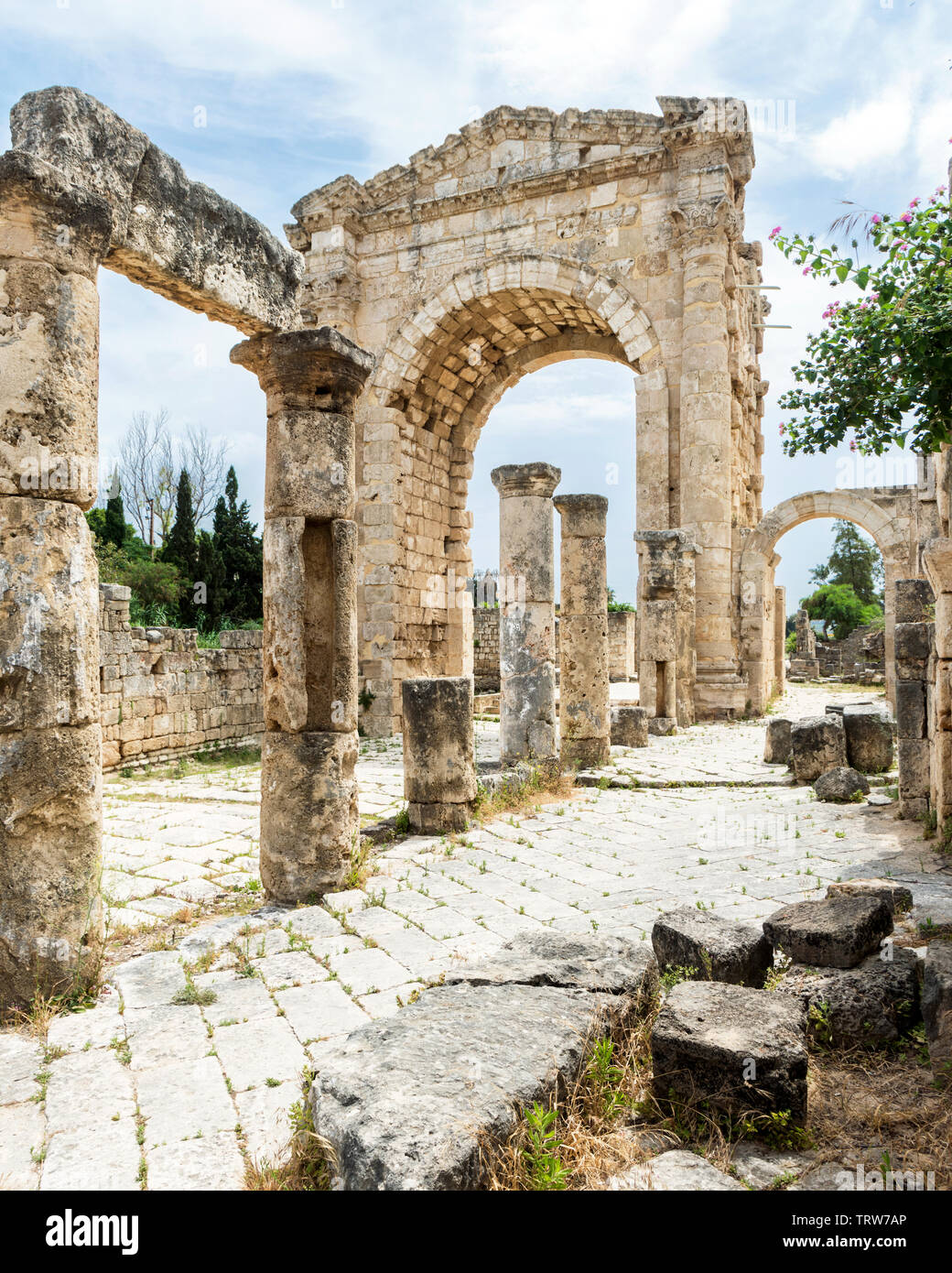 Triumphal Arch of Hadrian, Al Bass archaeological site, Tyre, Lebanon Stock Photo
