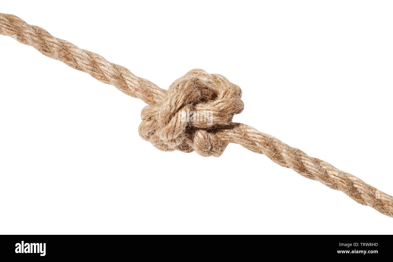 Oysterman's stopper Knot tied on thick jute rope isolated on white background Stock Photo