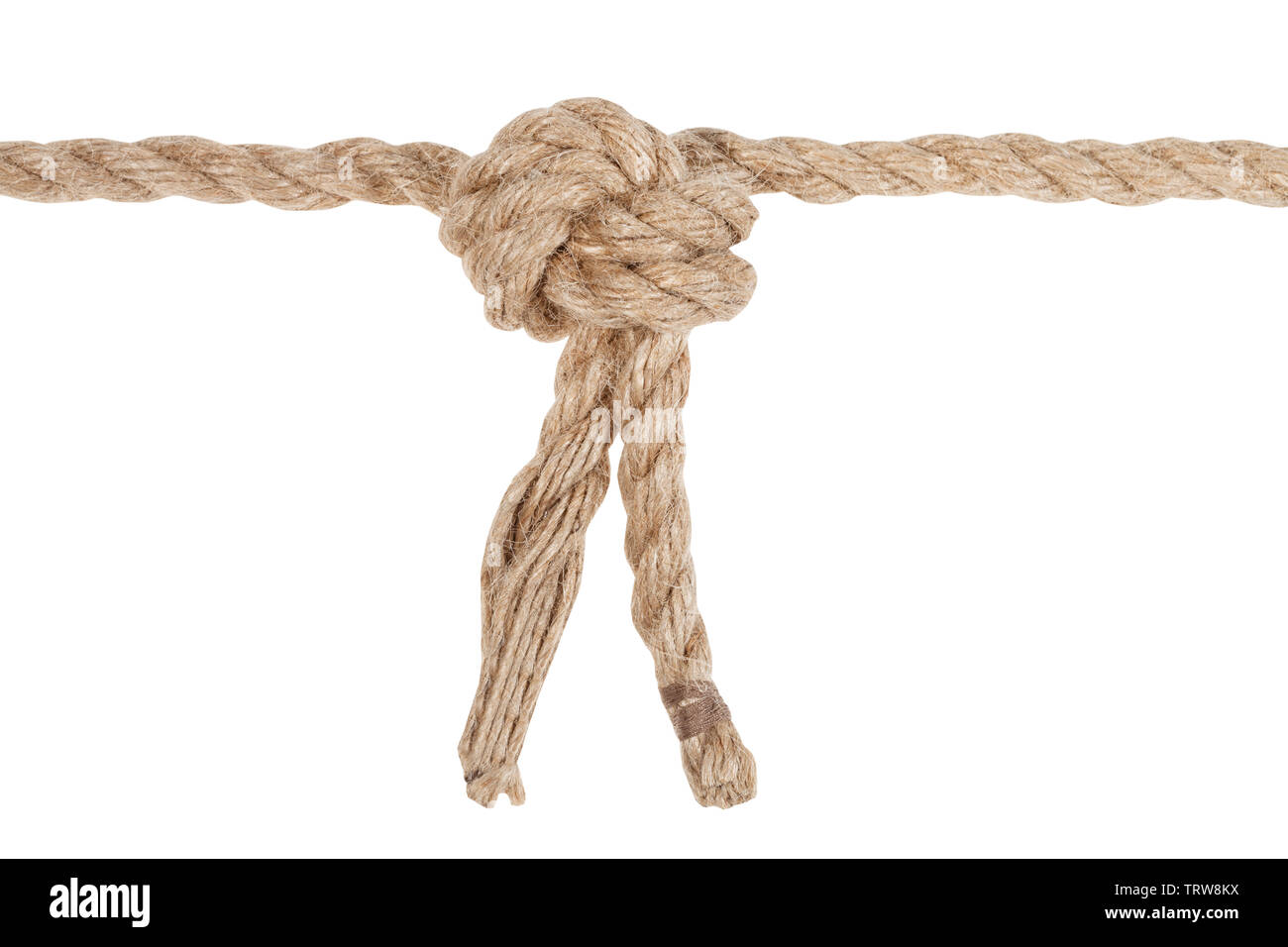 Offset overhand bend joins two ropes isolated on white background Stock Photo