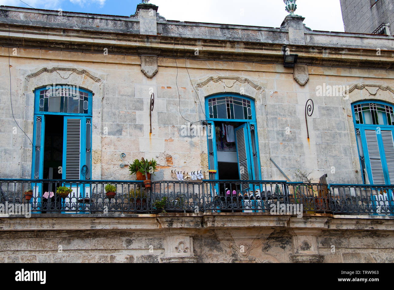 03/25/2019 Havana, Cuba, Colonial terrace in central old Havana Stock Photo