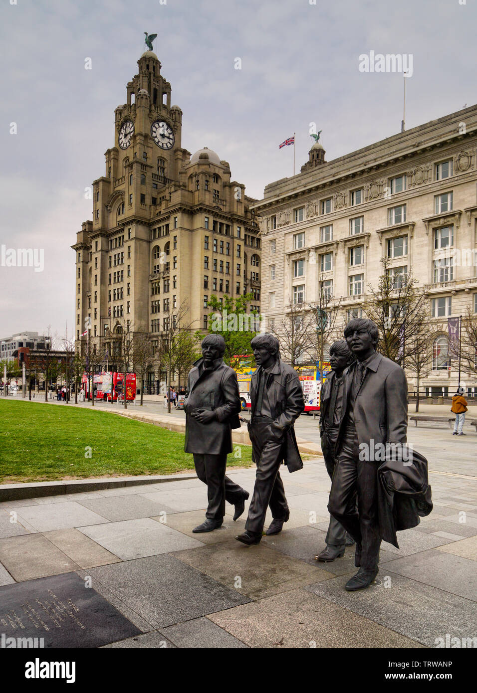 The Beatles statues, near the Liver building, Liverpool (1) Stock Photo