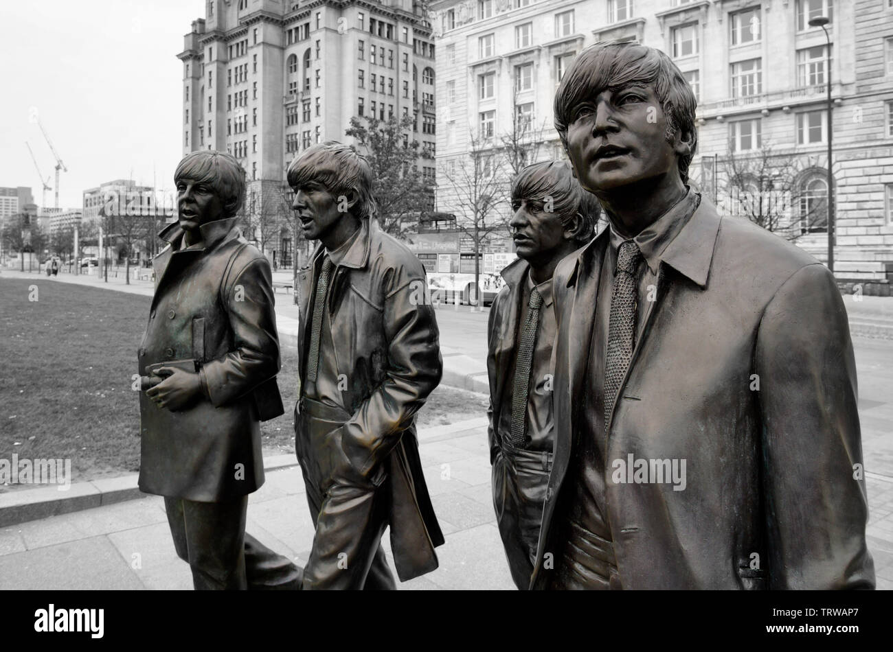 The Beatles statues, near the Liver building, Liverpool (2) Stock Photo