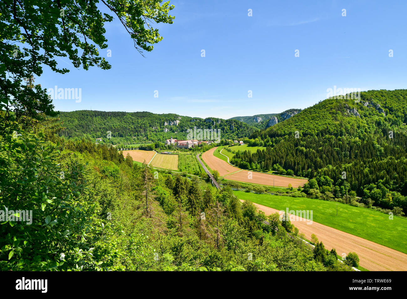 Scenic view of the Danube Valley near Beuron, Baden-Wuerttemberg, Germany, Europe. Stock Photo