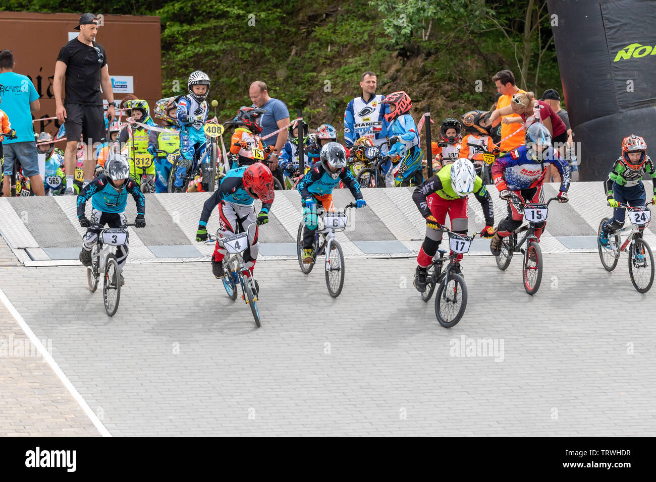 ZABREH, CZECH REPUBLIC - JUNE 1, 2019: Start of the bi-cross race of young  riders at The Olomouc Region Championship BMX in new bi-cross area in Zabre  Stock Photo - Alamy