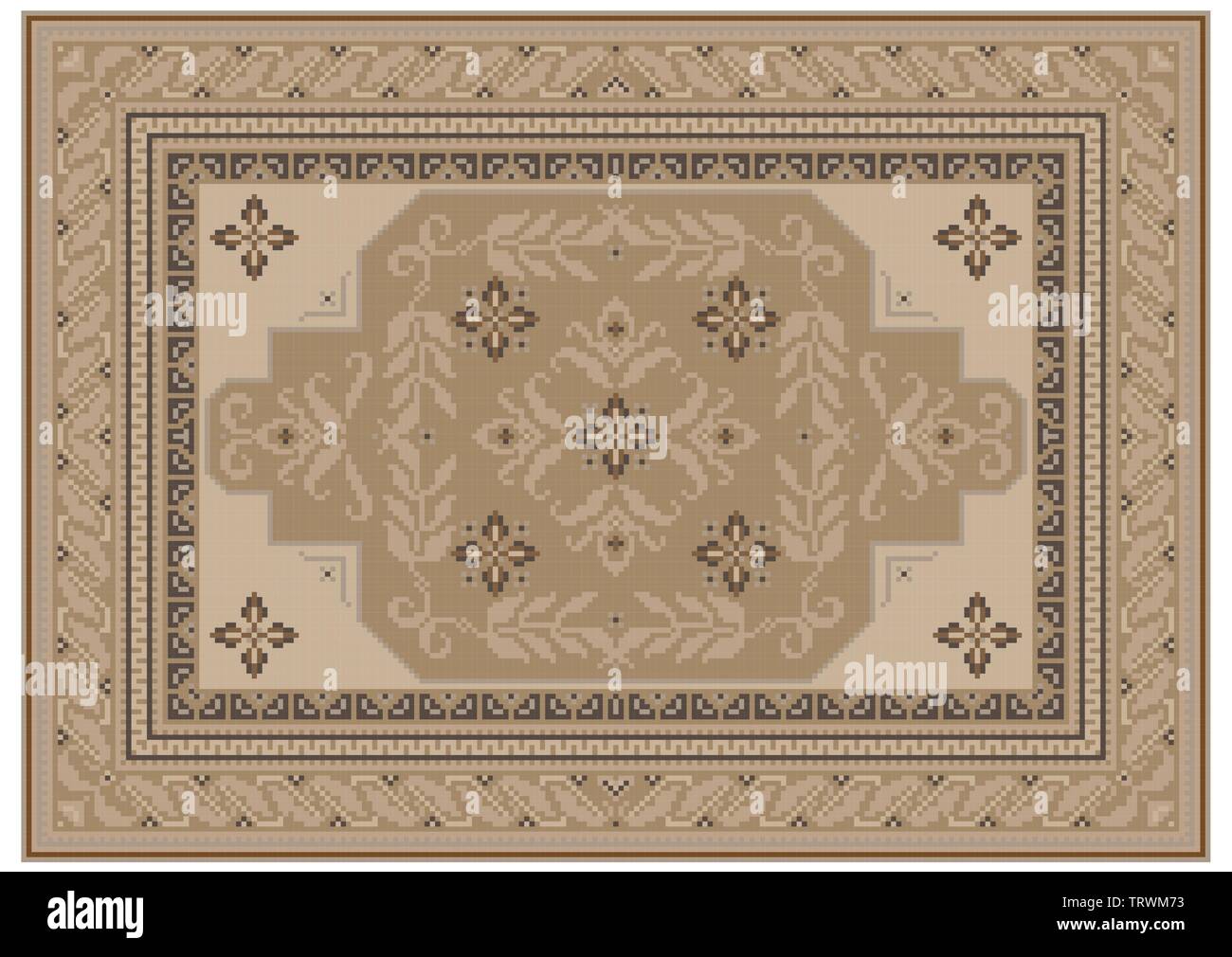 Luxurious carpet design with ethnic ornament of beige shades and a ...