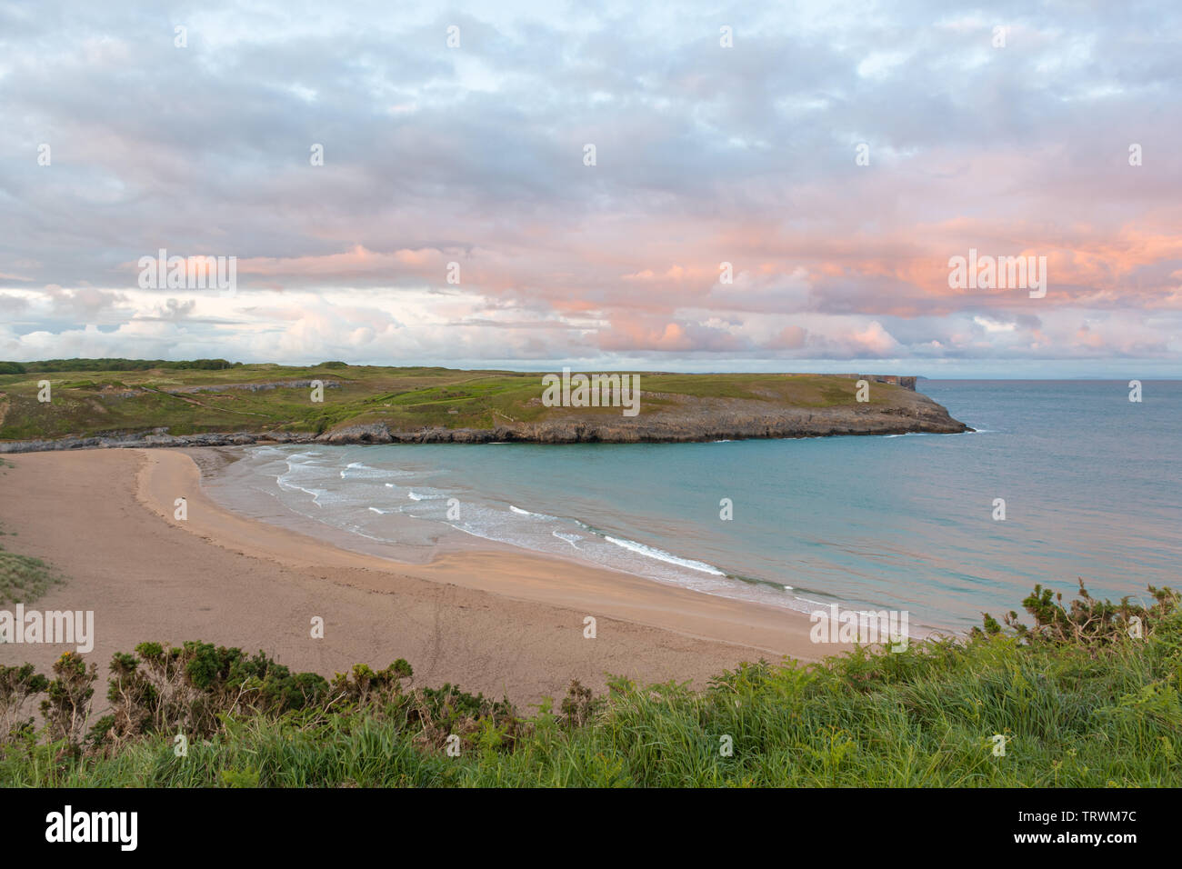 Broad Haven beach at sunset, Pembrokeshire coast, Wales, UK Stock Photo