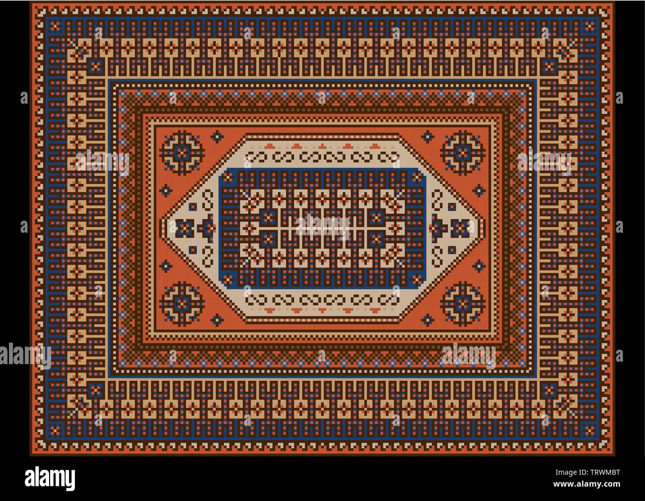 Original Luxurious Bright Vintage Oriental Rug With Orange Blue And Brown Shades Stock Vector Image Art Alamy