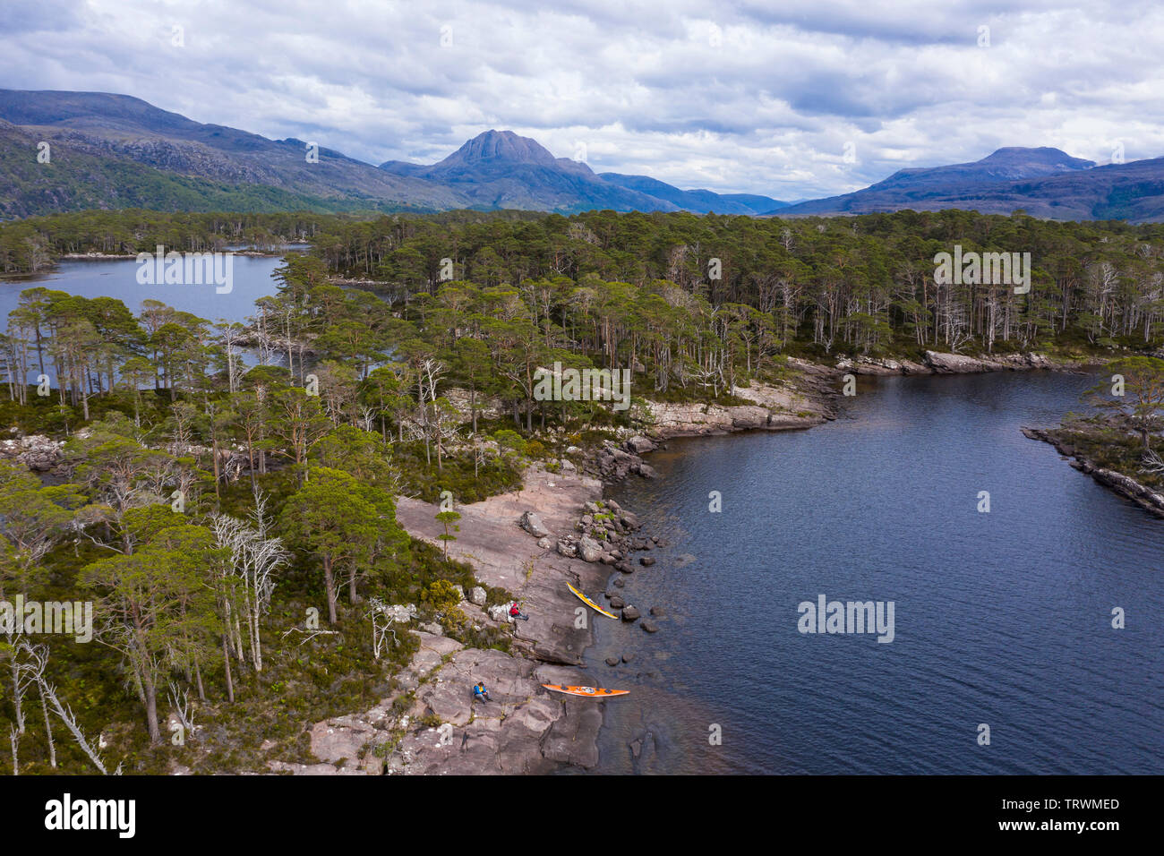 Aerial view of the wooded islands on Loch Maree, Wester Ross, Highlands, Scotland Stock Photo