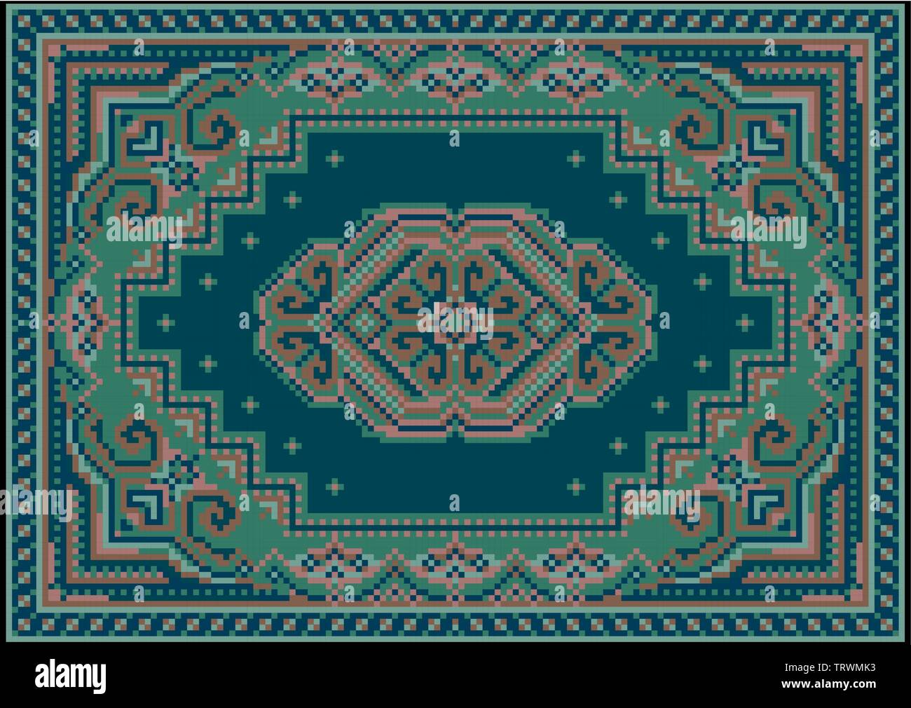 Vintage luxurious carpet in green and blue shades with a pattern on a ...