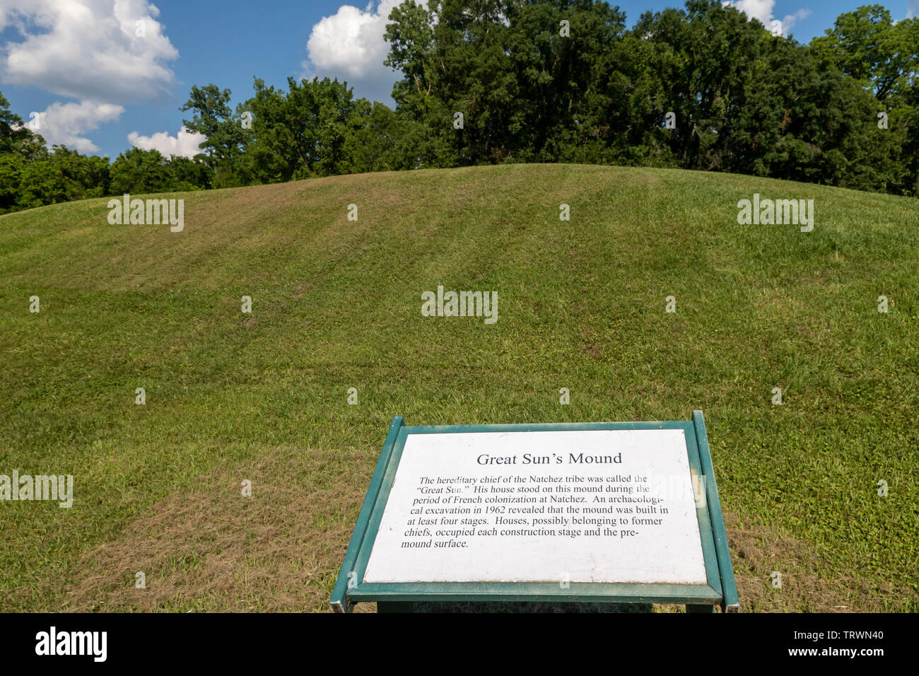 Natchez, Mississippi - Great Sun's Mound at the Grand Village of the Natchez Indians, the main ceremonial area for the Natchez Indians of southwest Mi Stock Photo