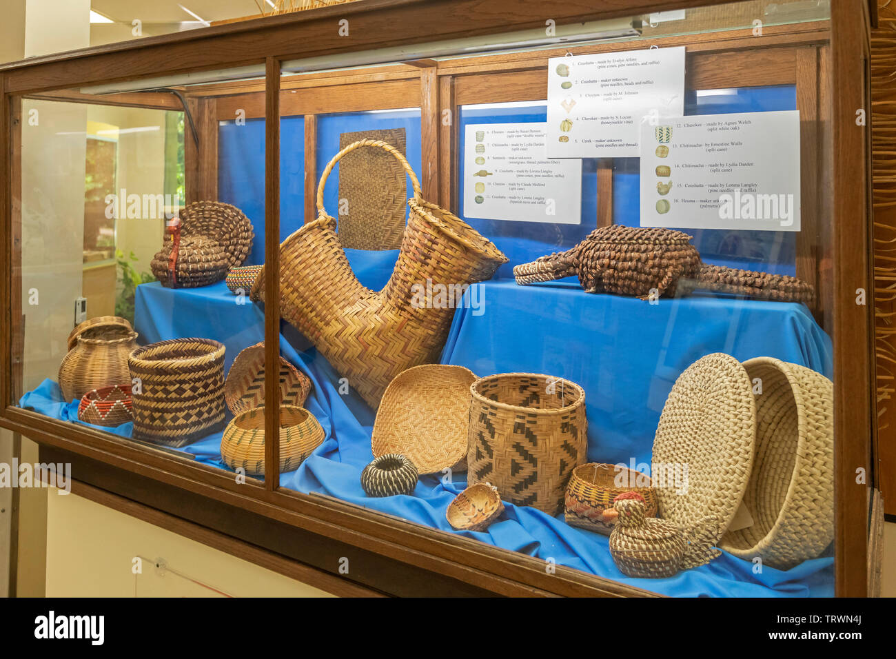 Natchez, Mississippi - A display of baskets at the museum at the Grand Village of the Natchez Indians, the main ceremonial area for the Natchez Indian Stock Photo