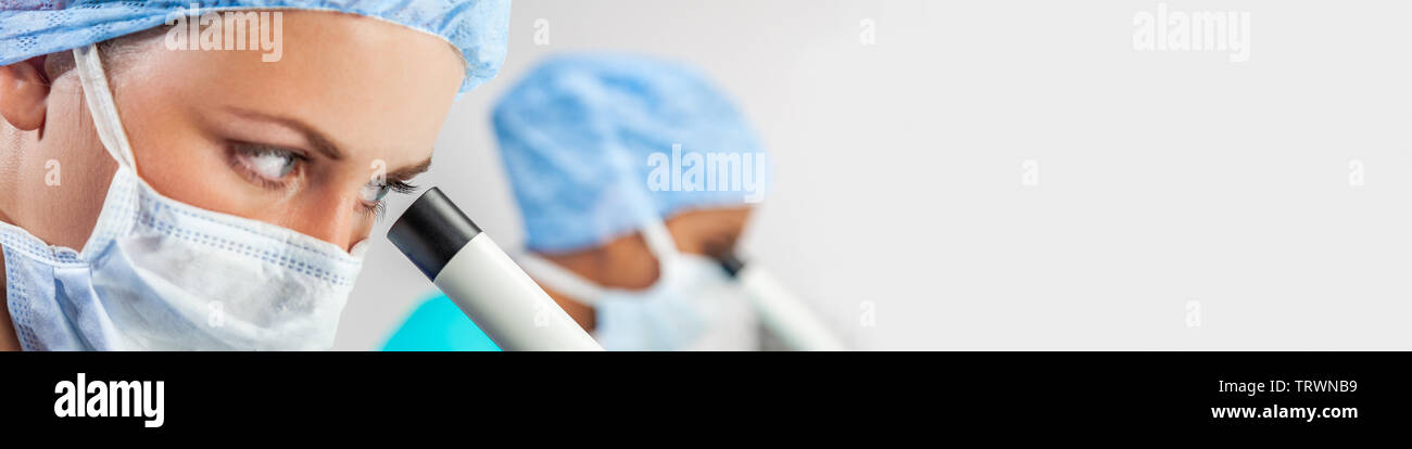 Panoramic Web Banner Female Medical Or Scientist Using A