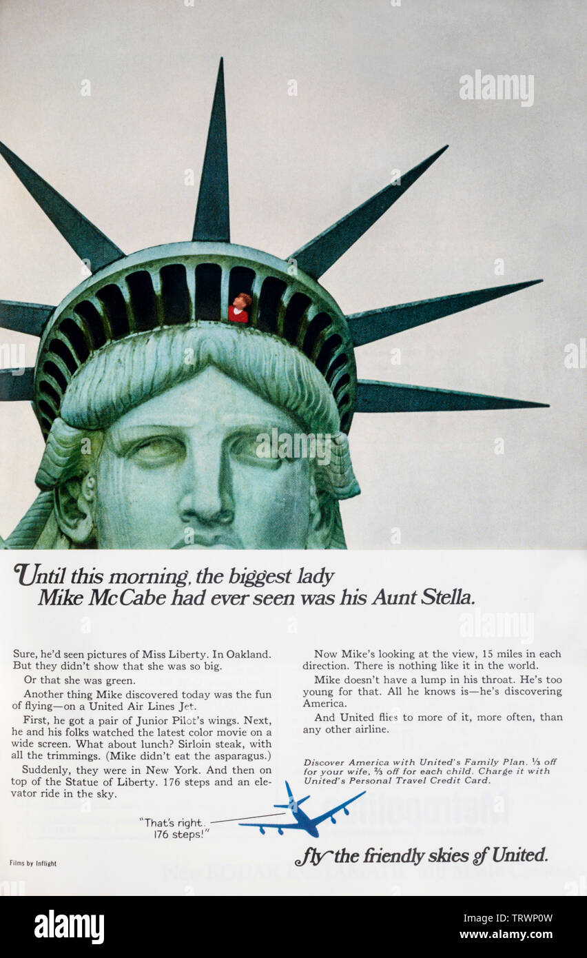 An advertisement for United Airlines in a 1966 American magazine. Stock Photo