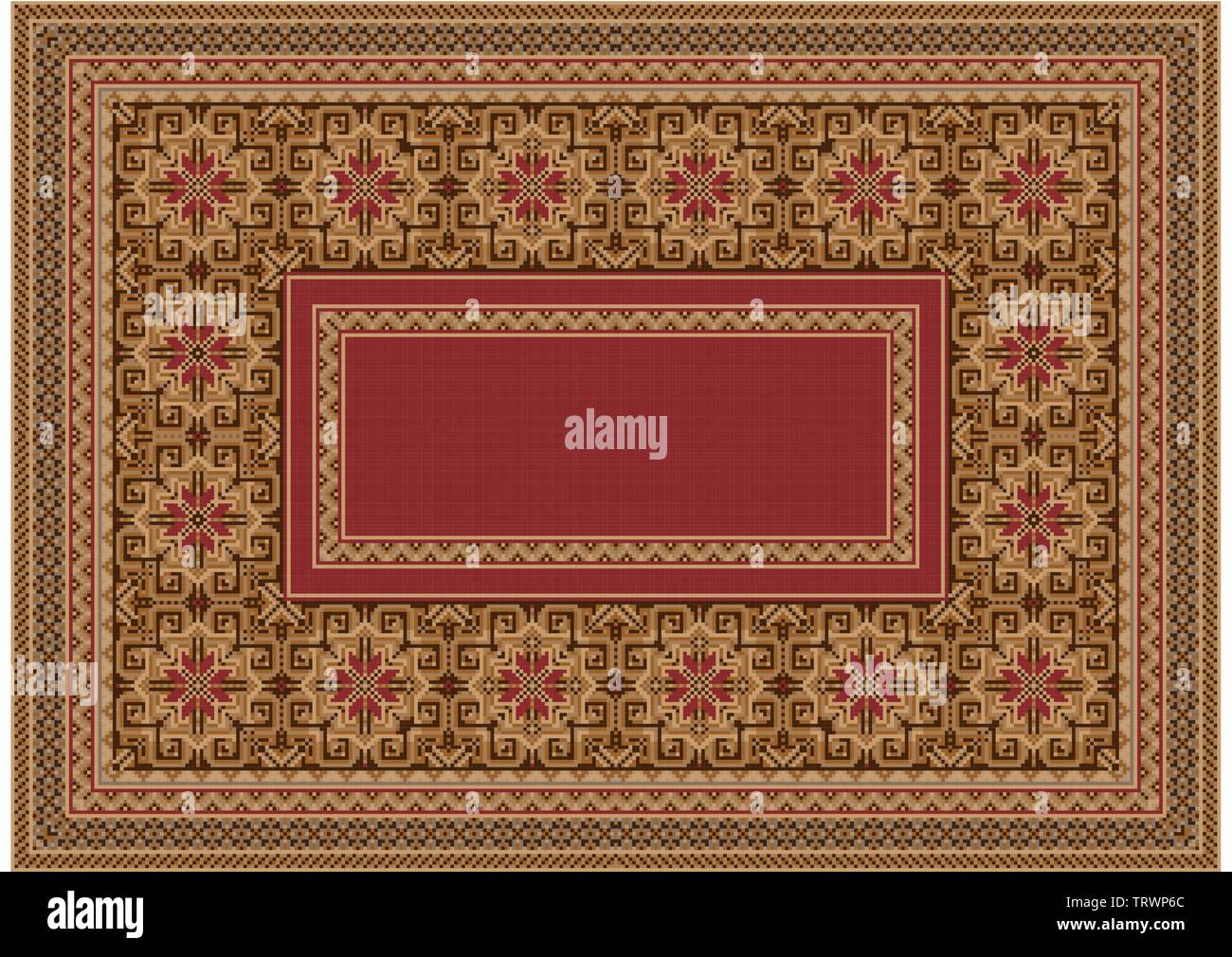 Drawing of a luxurious old oriental carpet with red, beige and brown ...