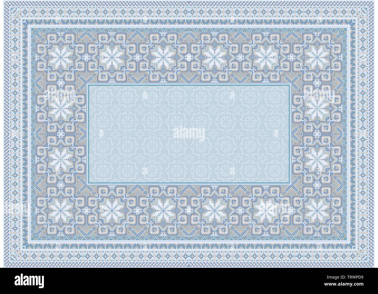 The pattern of a luxury old oriental carpet with blue and beige shades ...