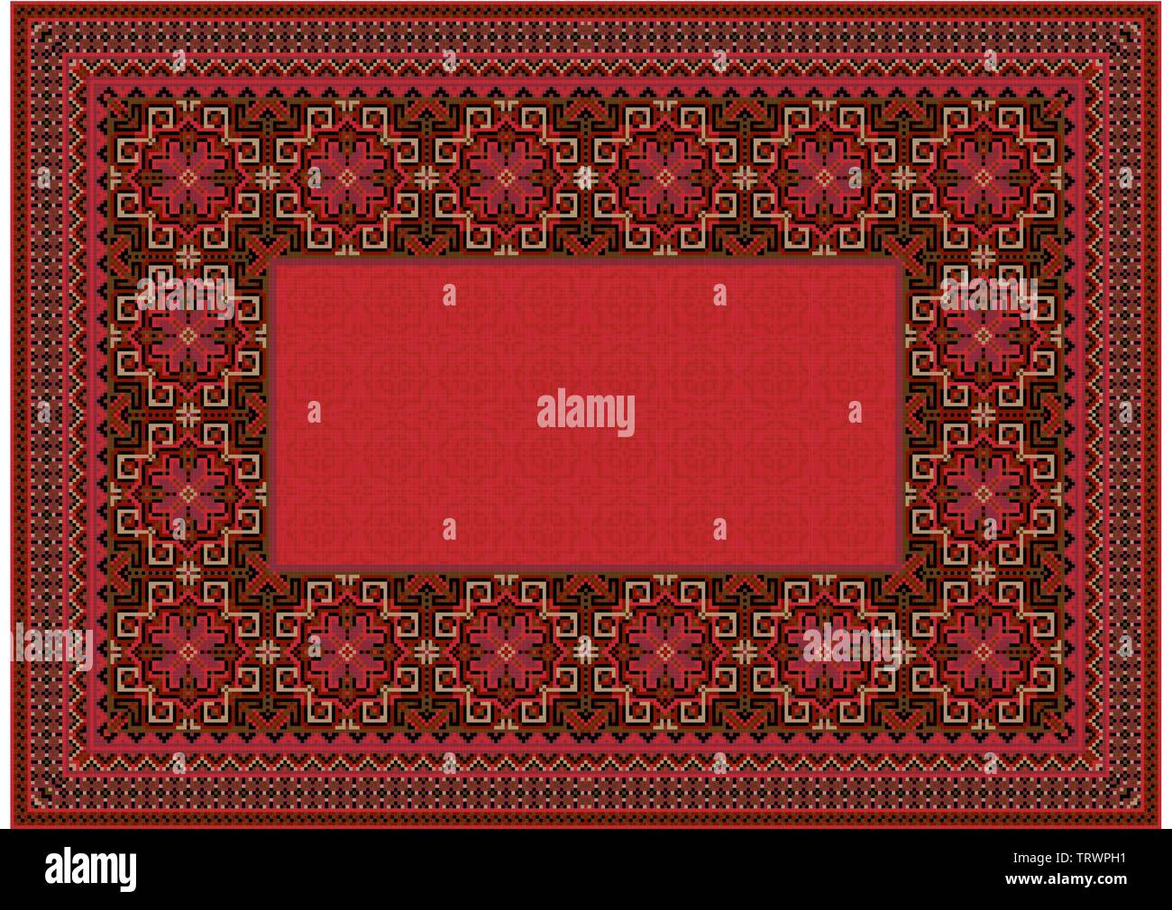 The pattern of a luxury old oriental carpet with red,brown and beige ...