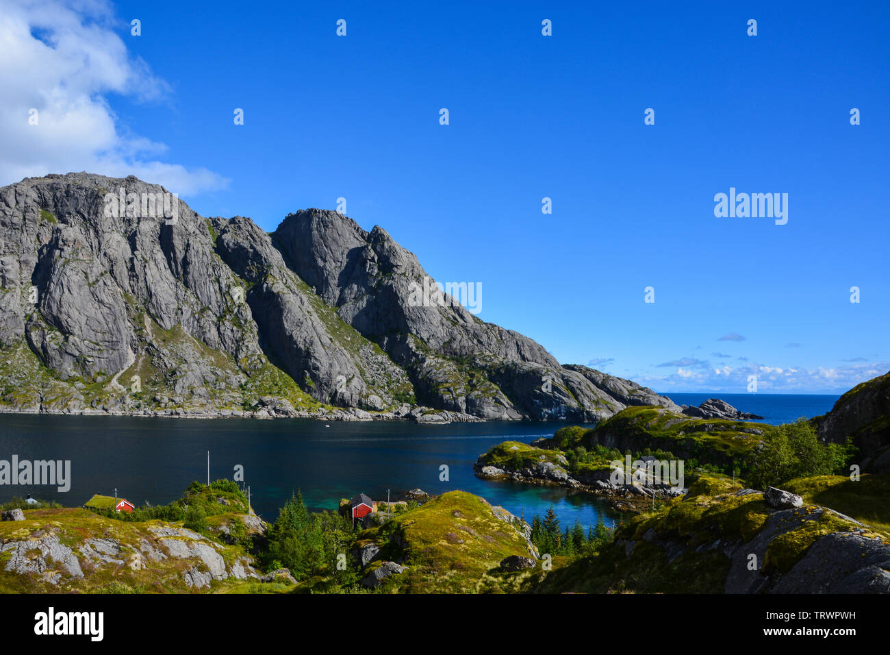 Landscape in Nusfjord at the Lofoten Islands in Norway / Scandinavia Stock Photo
