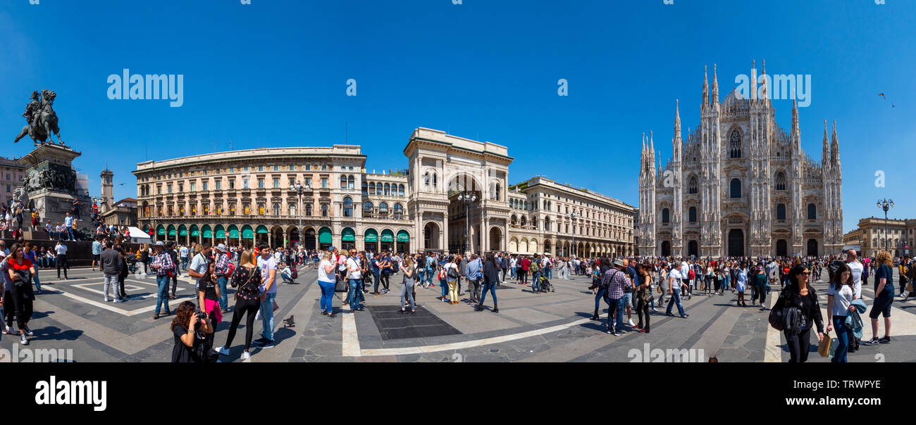 Panoramic view of the Duomo Square Milano, Itlay April, 20 2019 Stock Photo