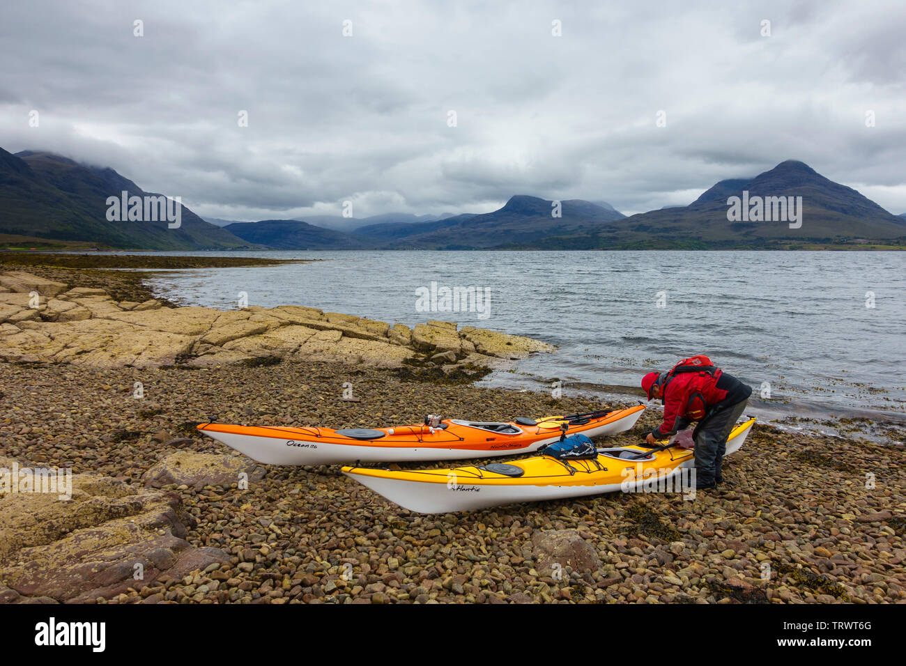 Sea Kayaking on Upper Loch Torridon, Wester Ross National Scenic Area, Highlands, Scotland Stock Photo