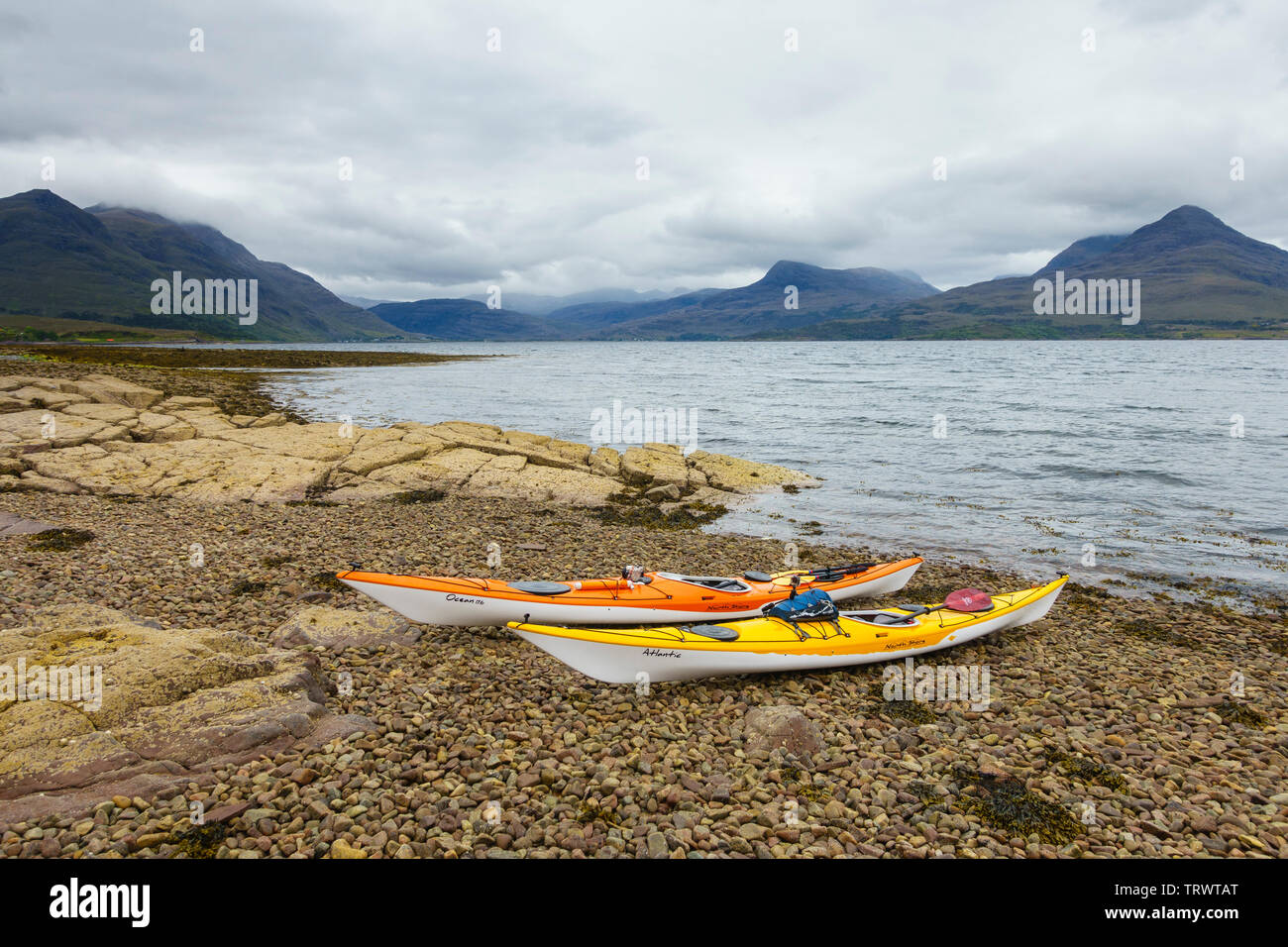 Sea Kayaking on Upper Loch Torridon, Wester Ross National Scenic Area, Highlands, Scotland Stock Photo