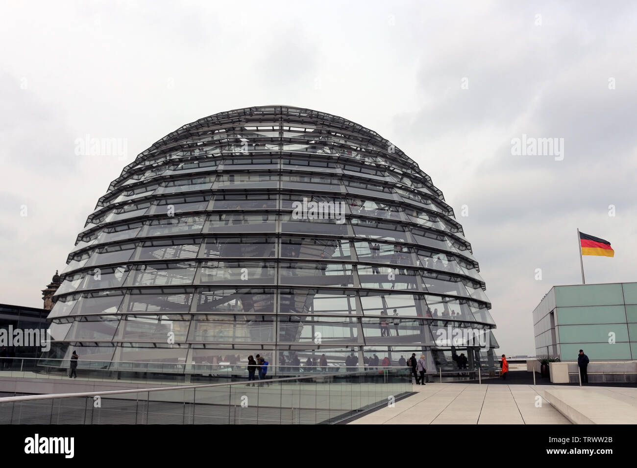 The Reichstag dome is a glass dome, built on top of the renovated Reichstag building in Berlin. Stock Photo