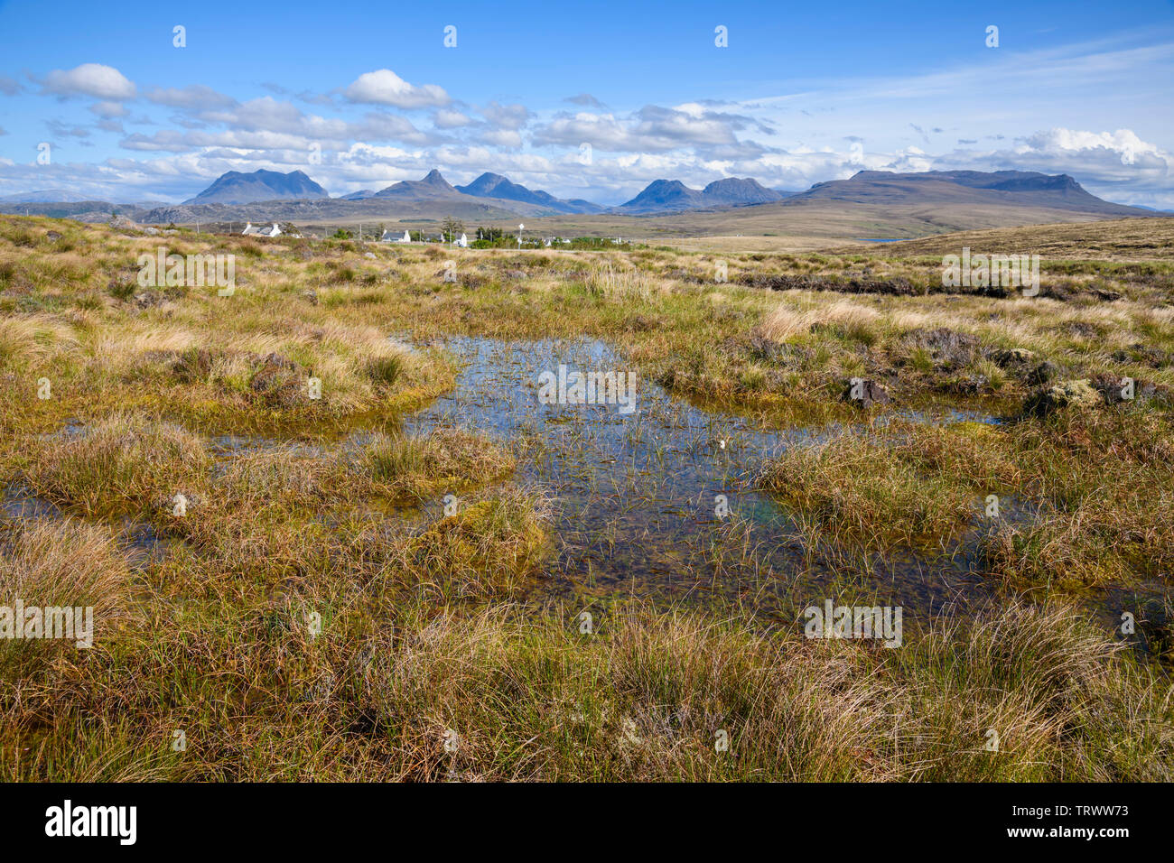 Assynt Mountains from the Coigach peninsula near Achilitbuie, Wester Ross, Highlands, Scotland Stock Photo