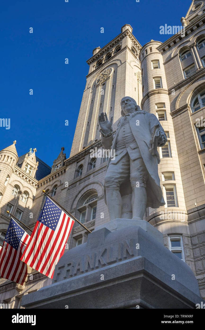 Benjamin Franklin Statue American Flags Old Post Office Building