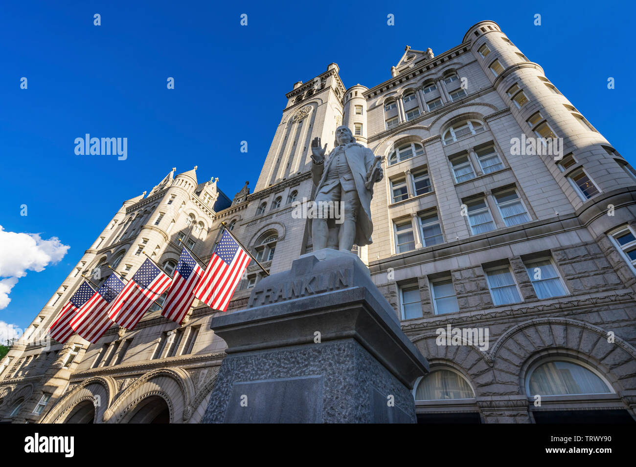 Benjamin Franklin Statue American Flags Old Post Office Building