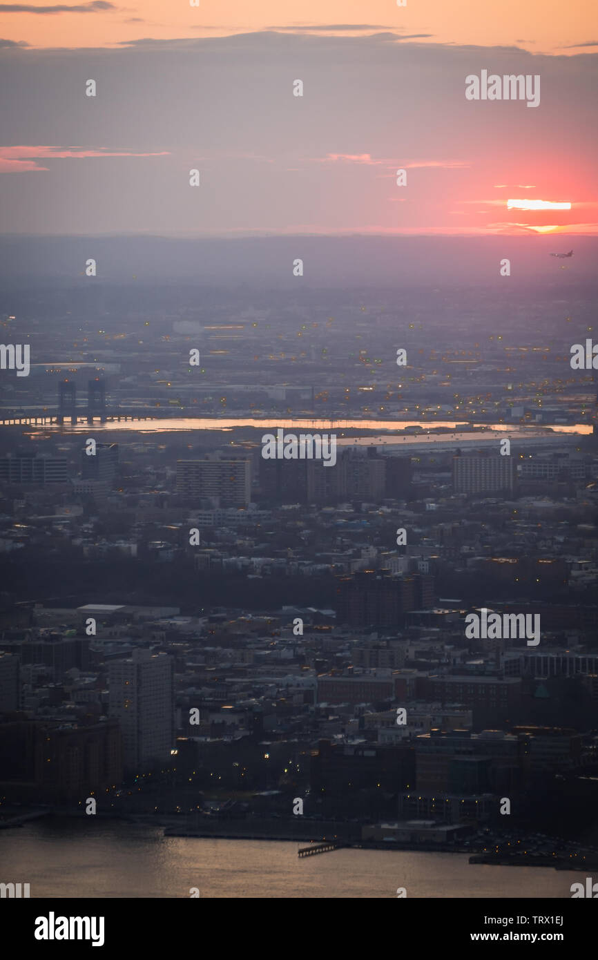 Aerial glowing sunset over Manhattan, New York City Stock Photo - Alamy