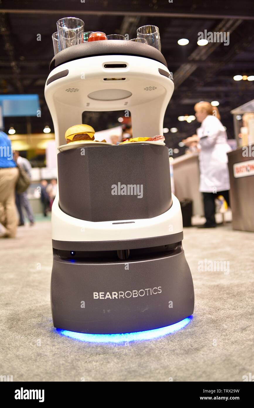 Bear Robotics' Penny, a foodservice autonomous robot with artificial intelligence, at National Restaurant Association Show in Chicago, Illinois, USA Stock Photo