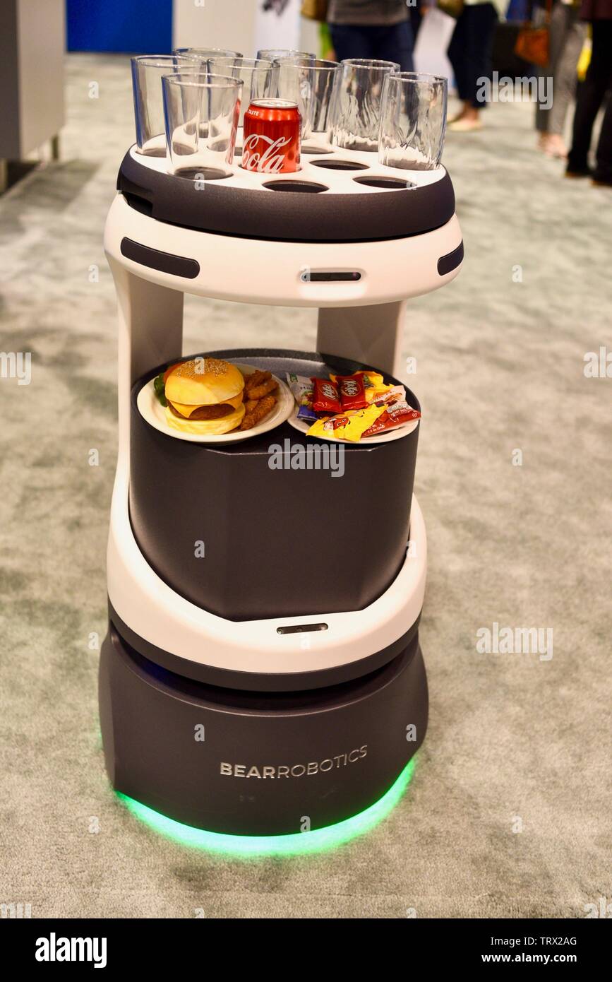 Bear Robotics' Penny, a foodservice autonomous robot with artificial intelligence, at National Restaurant Association Show in Chicago, Illinois, USA Stock Photo