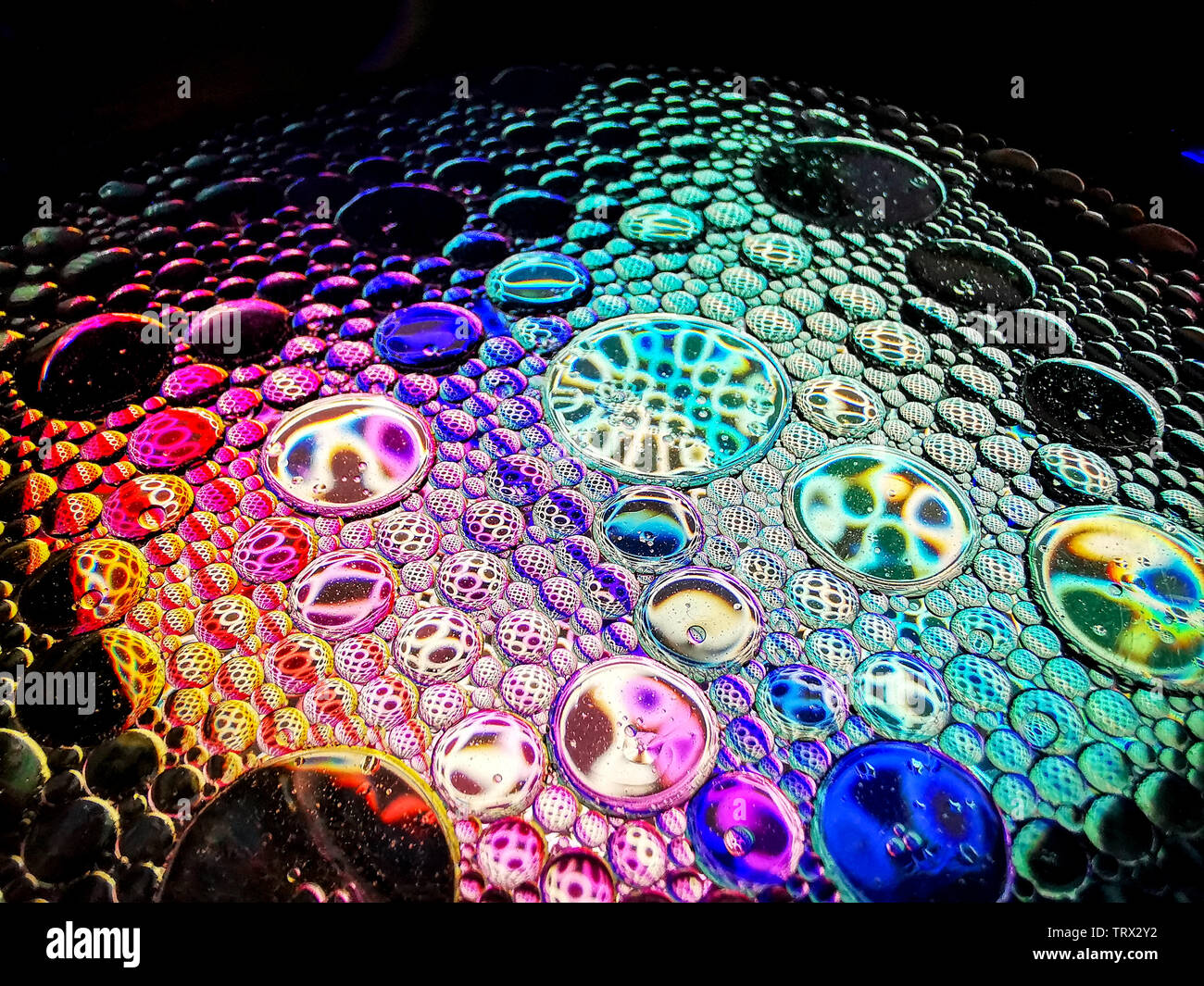 colorful rainbow spectrum oil bubbles macro abstract textures Stock Photo