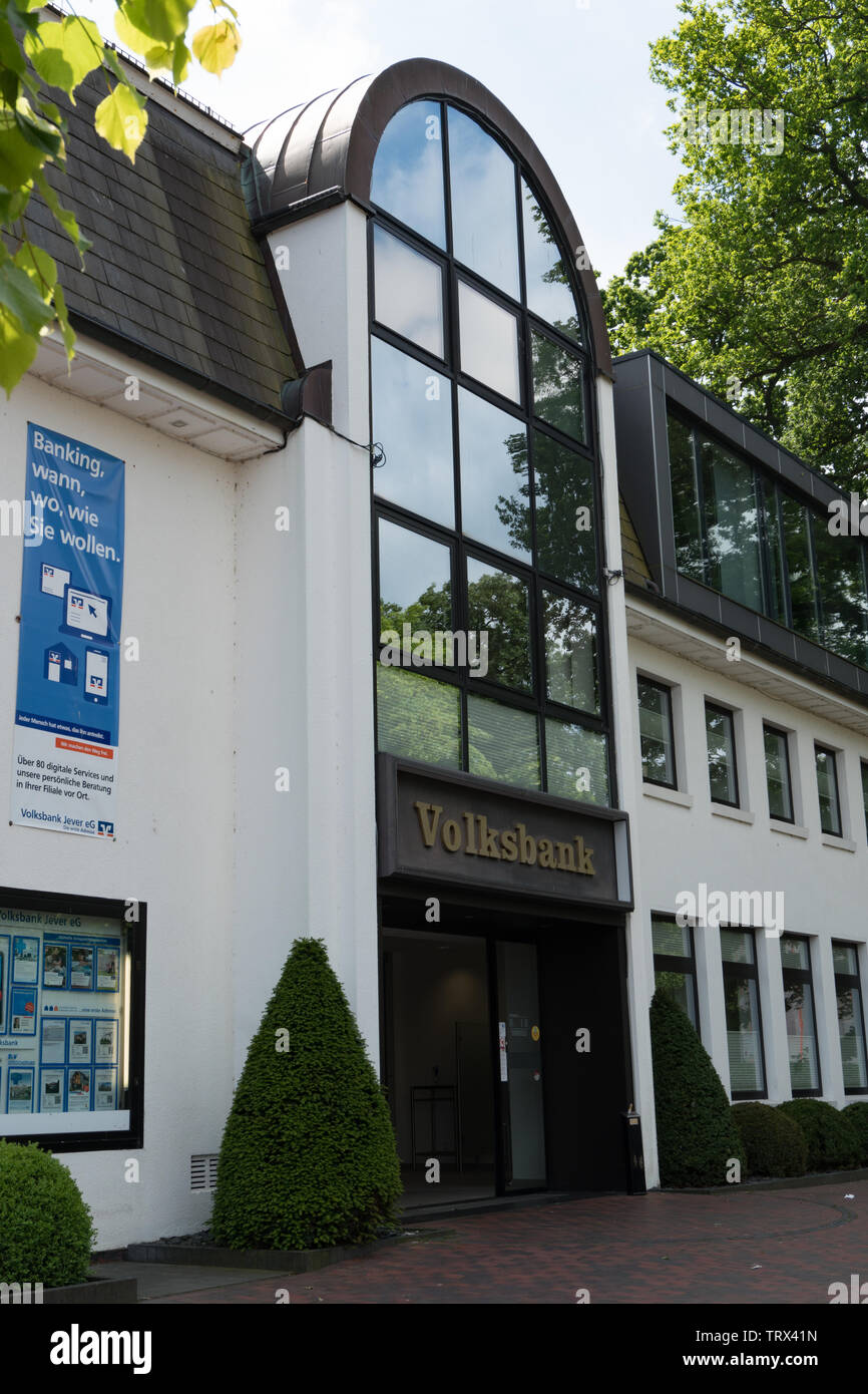 Volksbank building. Jever, East Frisia, Lower Saxony. Germany. Stock Photo