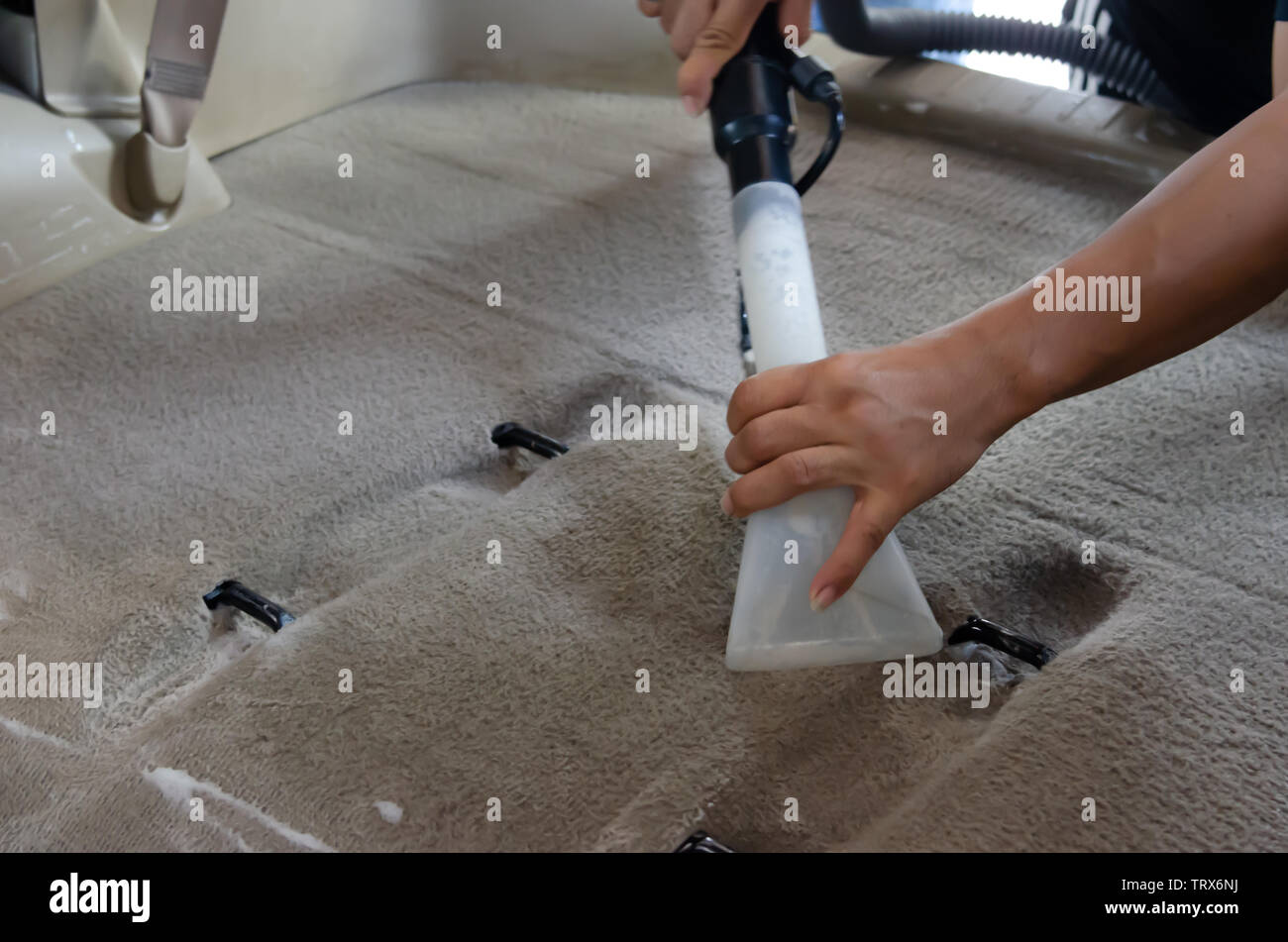 Wash the car carpet.Detailing on interior of modern car Stock Photo Alamy