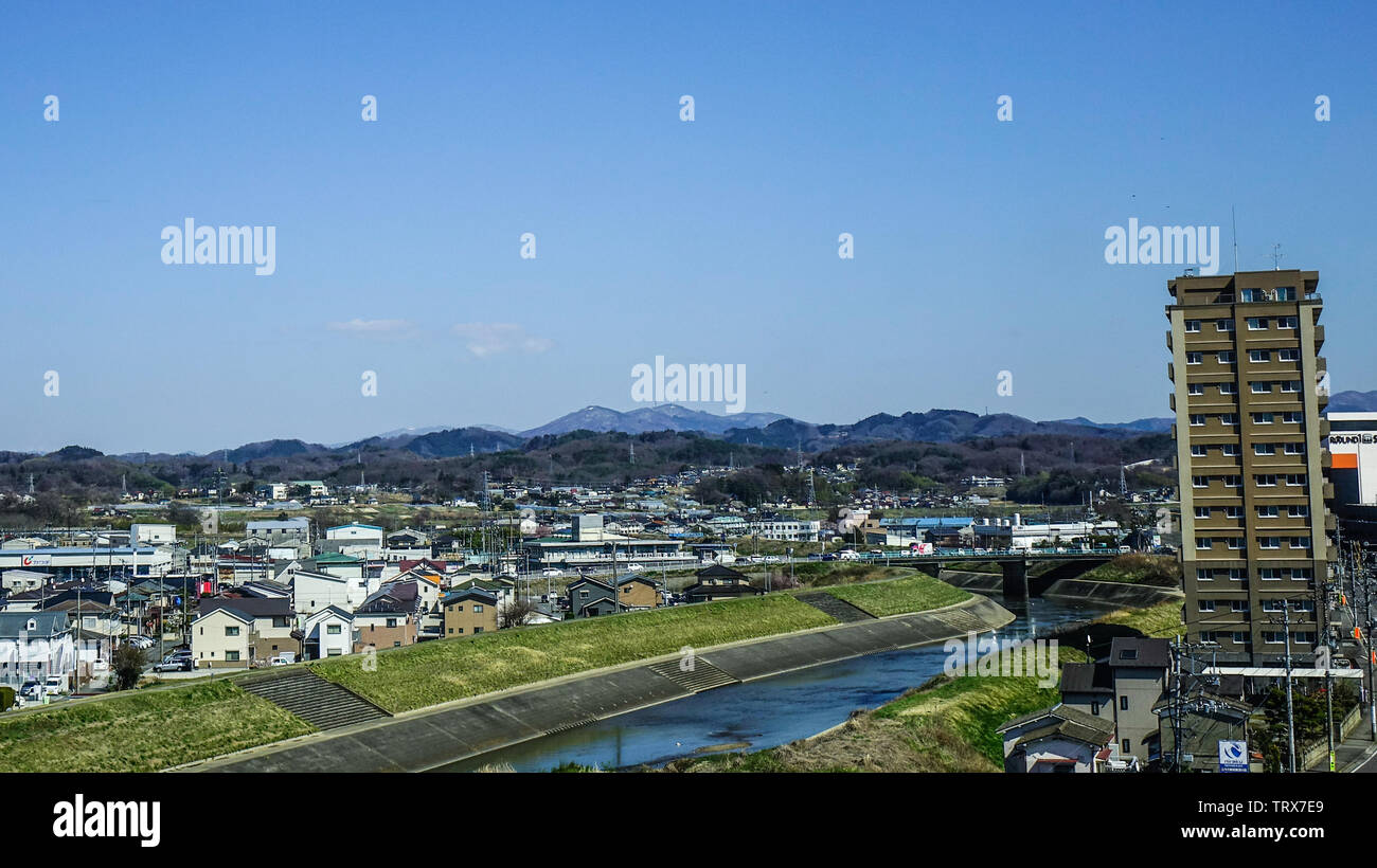 Fukushima, Japan - Apr 15, 2019. Cityscape of Fukushima, Japan. Fukushima is the place where the nuclear disaster occurred in 2011. Stock Photo