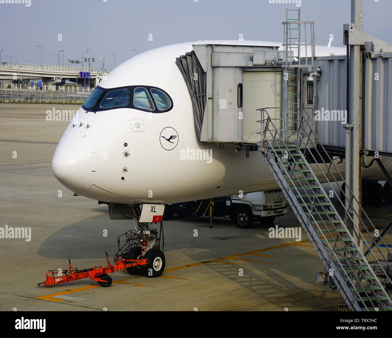 Osaka Japan Apr 19 2019 An Airbus A350 900 Of Lufthansa Docking At Osaka Japan Apr 19 2019 An Airbus A350 900 Of Lufthansa Docking At