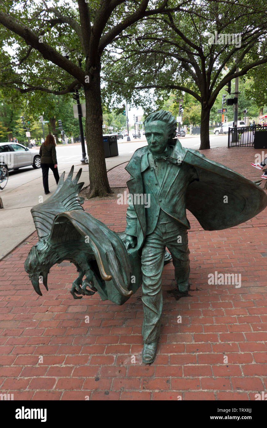Edgar Allan Poe statue Boston MA Stock Photo