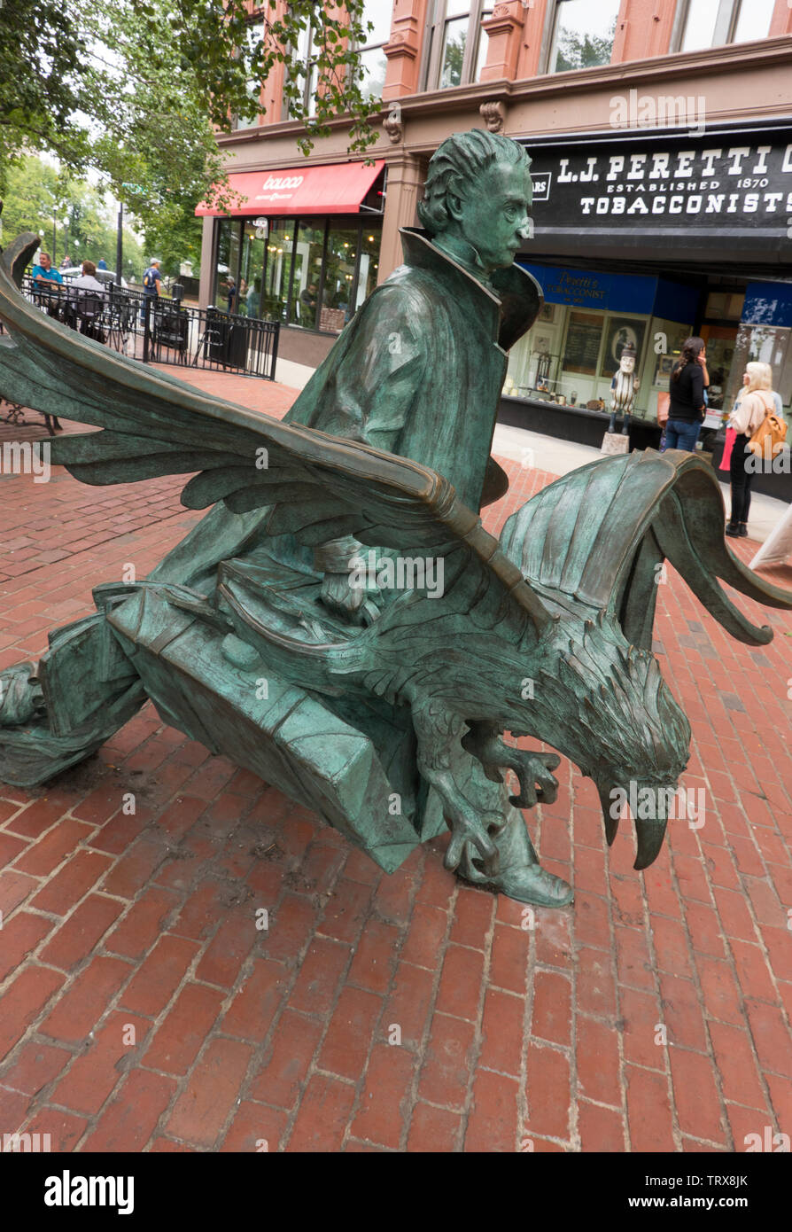 Edgar Allan Poe statue Boston MA Stock Photo