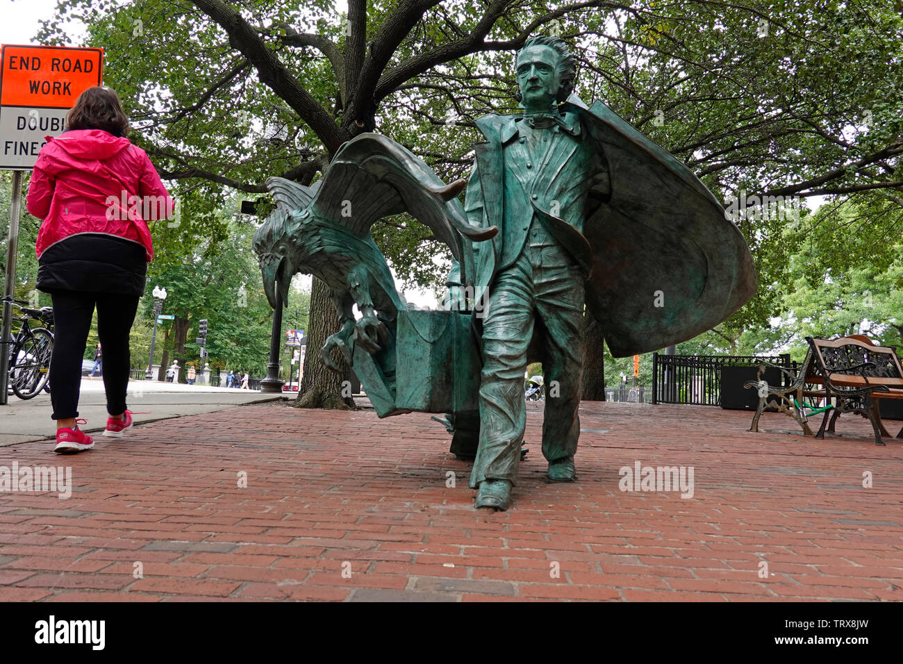 Edgar Allan Poe statue Boston MA Stock Photo