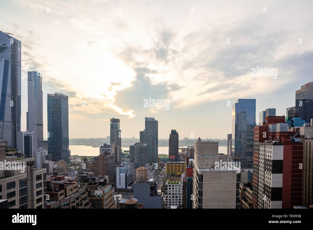 New York city skyline. Aerial view of Manhattan skyscrapers, Hudson ...