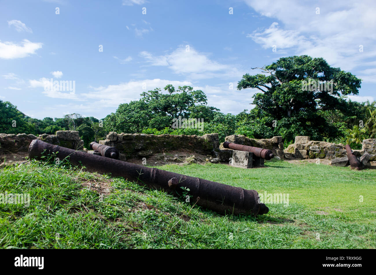 Old cannon battery in Fort San Lorenzo, a World Heritage Site since 21980, located on the Caribbean Side of Panama Stock Photo
