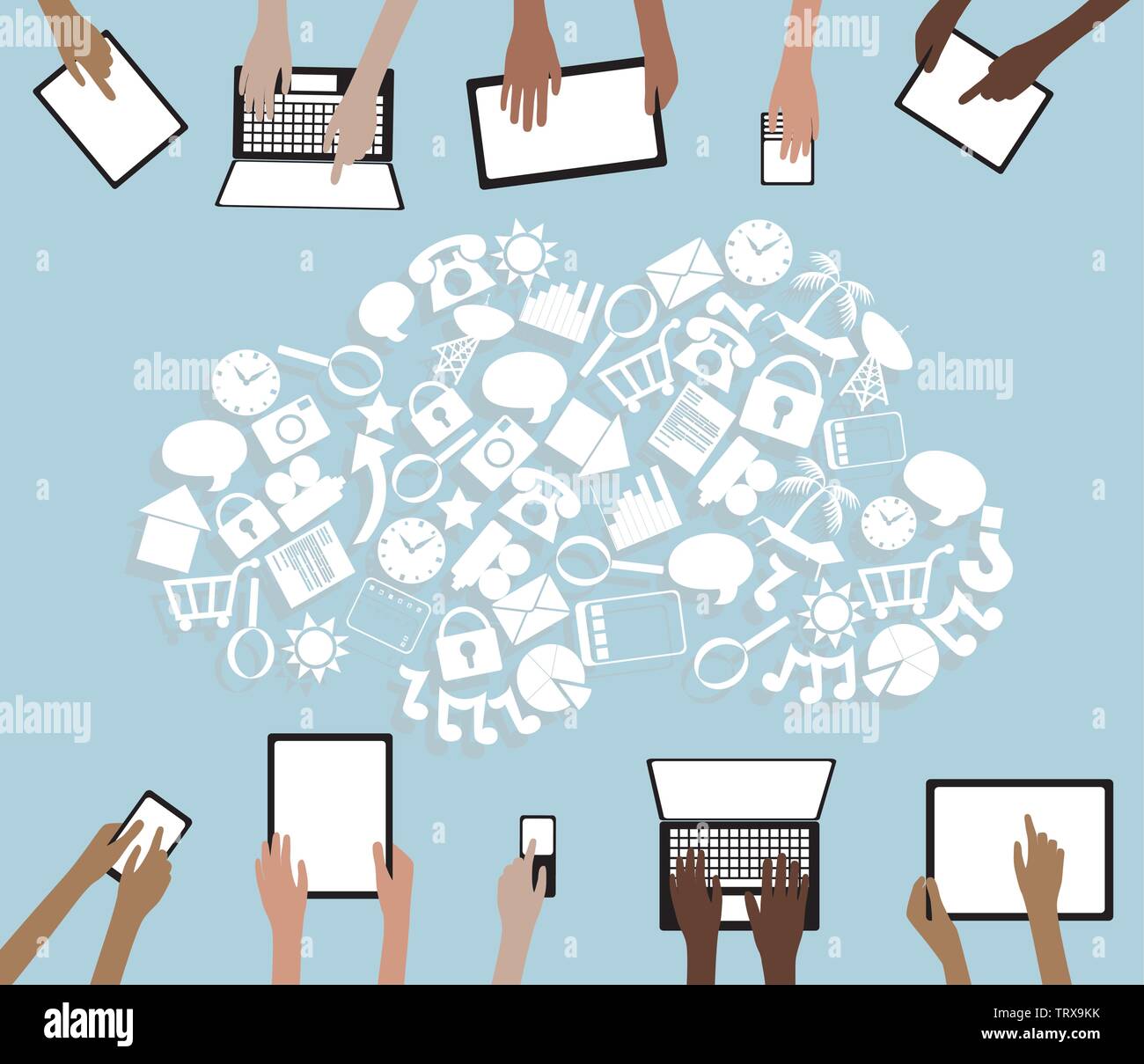 BYOD Bring your own Device Tablets Icon Cloud and Hands grouped and layered Stock Vector