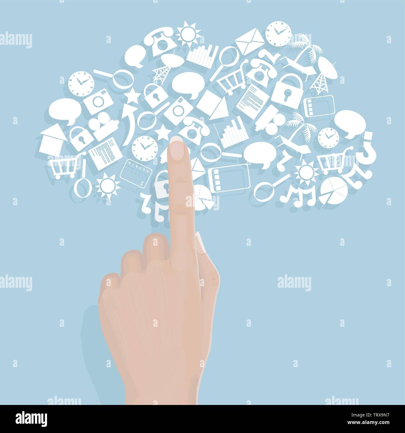 Realistic Hand Pointing at Cloud Computing Icons - All shading on hand ...